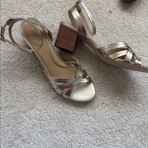 Talbots Gold Strappy Block Heel Sandals